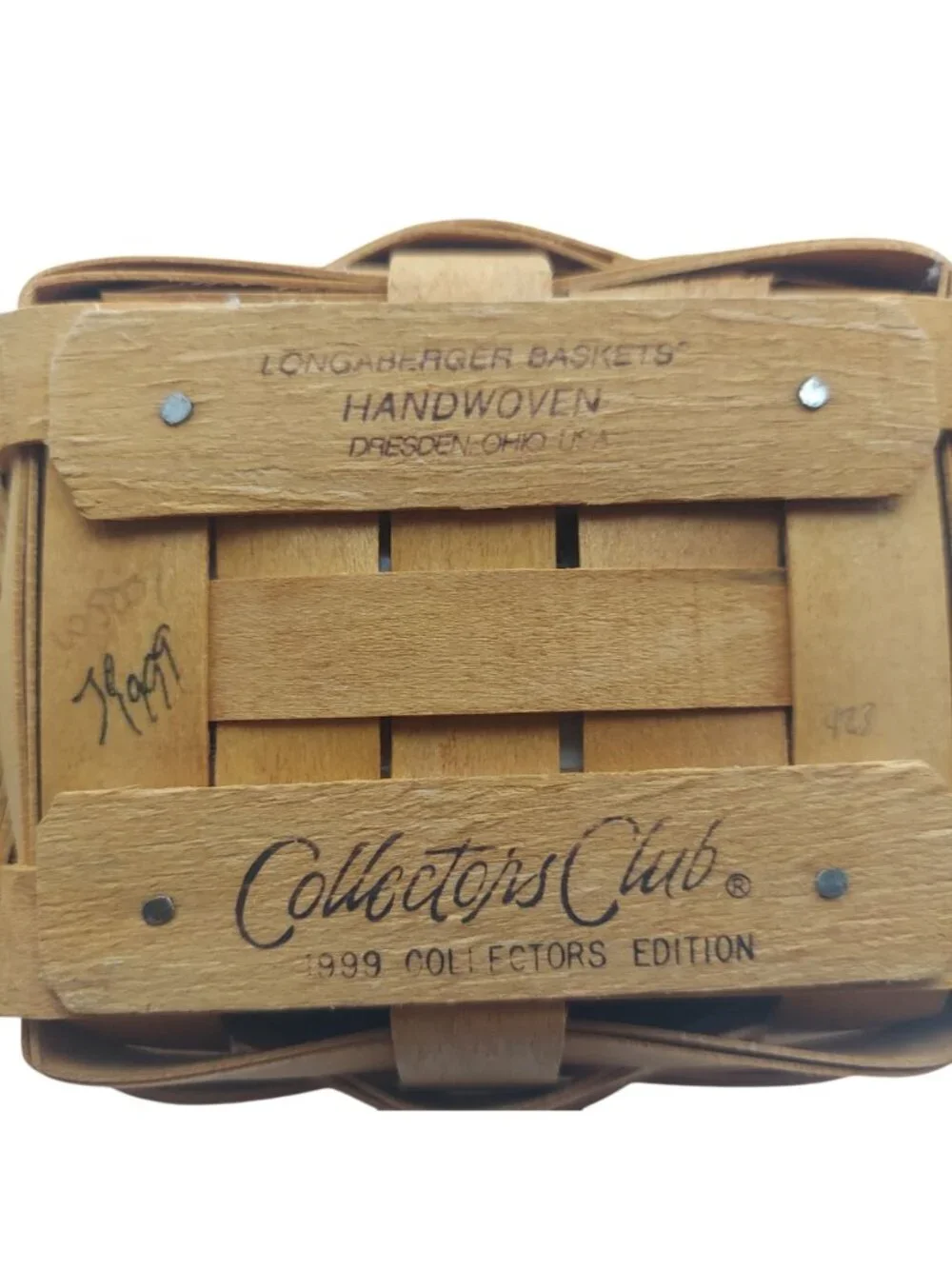 Longaberger 1999 Collectors Club Basket Hand Woven Navy Liner Plastic Protector